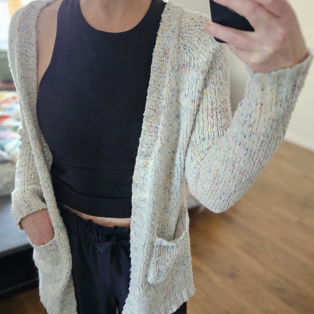 🖤3/$15 Cream Speckled Open Cardigan with Multicolor Flecks, Size Small